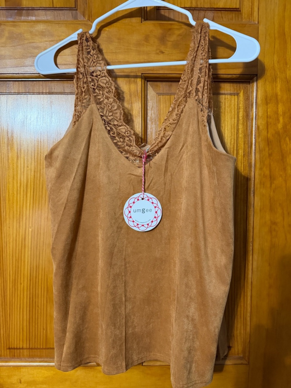 Umgee Lace-Trim Tank Top in Camel Rust